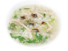 海鮮おこげ/ピータンと豚肉入り粥