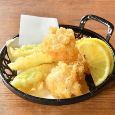 白子と白ネギ天ぷら