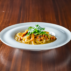 雲丹のクリームソース　パクチーと柚子　スパゲッティーニ