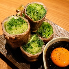 京水菜とレタスのお肉巻き～特性卵ダレ～