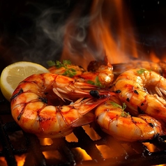 目の前で燃えるガーリックシュリンプ！の写真