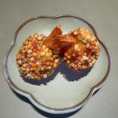 えびの彩りあられ揚げ～抹茶塩添え～