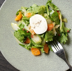 セロリとシェーブル（ヤギのチーズ）のサラダ みかんソース