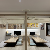 最大18名様まで利用できる掘りごたつ席をご用意